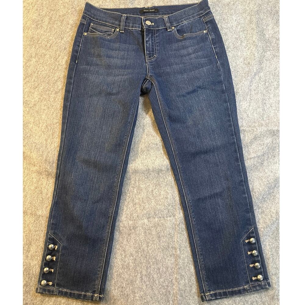 White House Black Market Noir Slim Capri Jean Size 4 Silver Button Detail